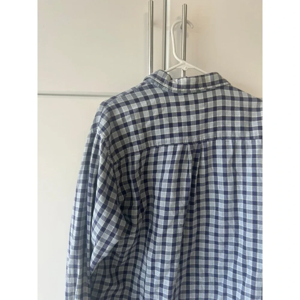 NorthCrest Mens Blue Grey Plaid Long Sleeve Cotton‎ Button Down Shirt LT 42-44